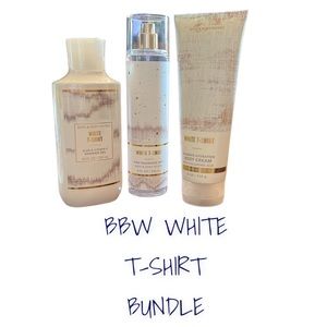 NWT BATH & BODY WORKS WHITE T-SHIRT BUNDLE: SHOWER GEL, MIST & BODY CREAM.